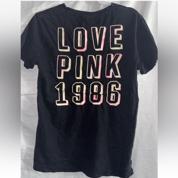 PINK Victoria's Secret Tops - PINK Victoria's Secret Black pocket Tee with Pink spell out Xs